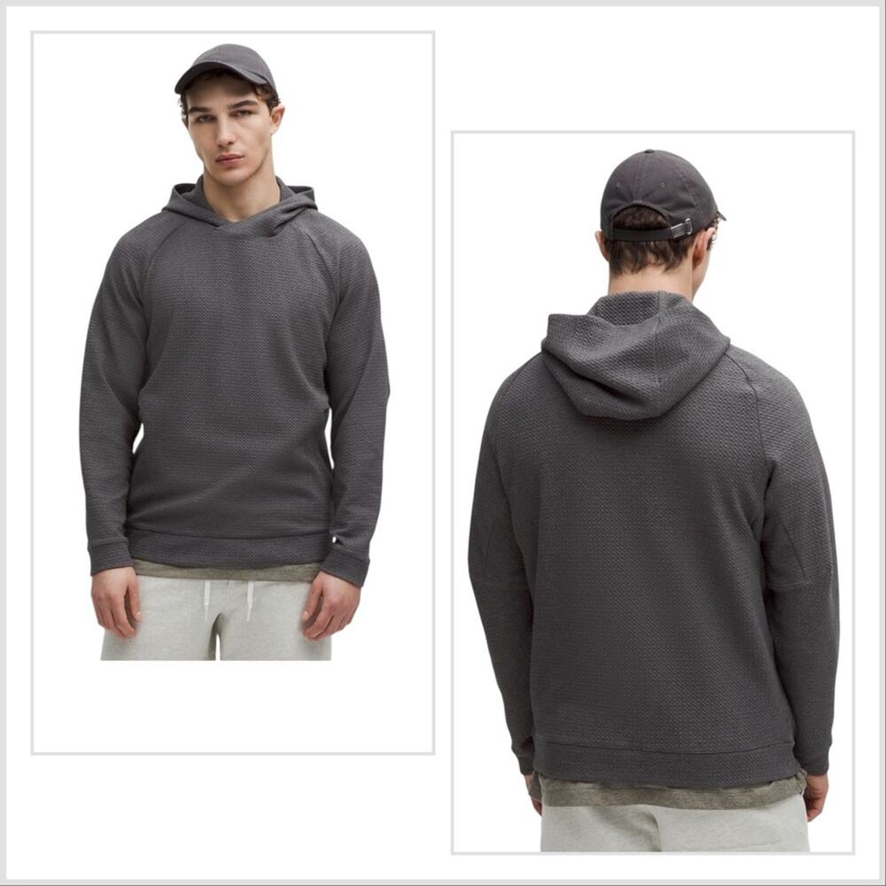 Lululemon Black Men's Ease The Day Textured Hoodie Cotton Blend Zip Pockets Sz L
